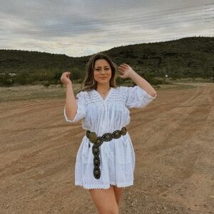 Embroidered 3/4 Sleeve Tunic Mini Dress White Size